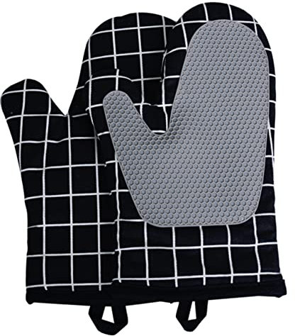 PHENOFICE Oven Mittens Black Heatproof Gloves Nonslip Surface for Baking Kitchen Oven Mitts
