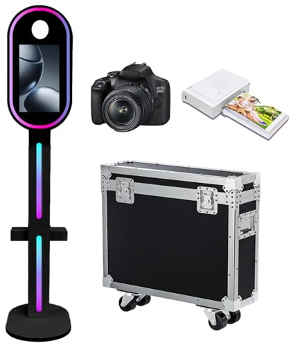 Appareil photo miroir avec écran tactile de 39,6 cm avec étui de transport, lumière RVB pour fêtes, événements, location de mariage (noir, machine + appareil photo + mini imprimante)