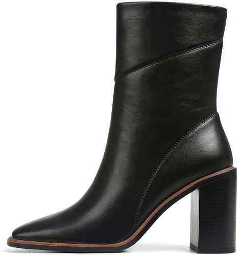 Lovee Cosee Black Leather Ankle Boots for Women 2025 Booties for Women Chunky Block Heel Square Toe Heeled Boots Comfort Casual Dress Fall Winter for Party Office Date Night Outfit Size 7