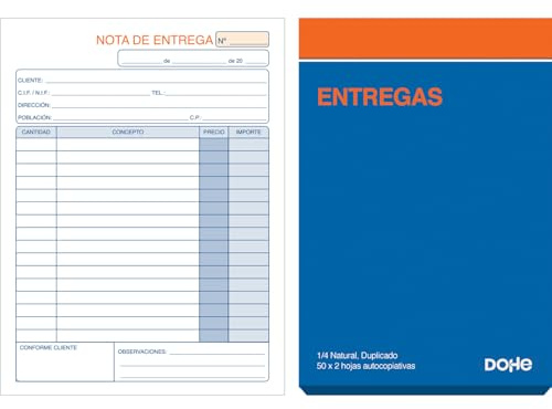Dohe - Carnet de notes de livraison (10 unités) - 50 feuilles doubles (50 feuilles avec 1 copie), format A5 14,5 x 21 cm, blocs en espagnol pour envois de marchandises, fournitures de bureau