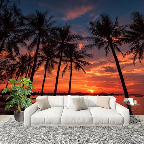 Dormitorio Papel Pintado Vista Al Mar Al Atardecer Pared Panorámico 200x140 cm Paisajes Naturales Fotomurales No Tejido, Póster Gigante de Pared Personalizado 3D Para Salón Fotomurales