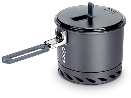 Alocs 1.4L Camping Pot, Lightweight Camping Cookware with Heat Exchanger, Portable Durable Camping Essentials Cooking Set for Backpacking Hiking Traveling