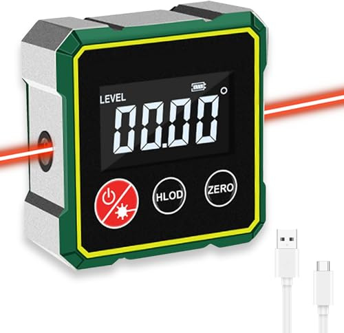 TEOV Digitaler Winkelmesser, Neigungsmesser Inklinometer Laser mit 4-Seitiges Magnet und Hold-Funktion, LCD Display & Type-C Aufladen,IP54 wasserdicht Laser Bevel Box für Holzarbeiten Bauprojekte DIY