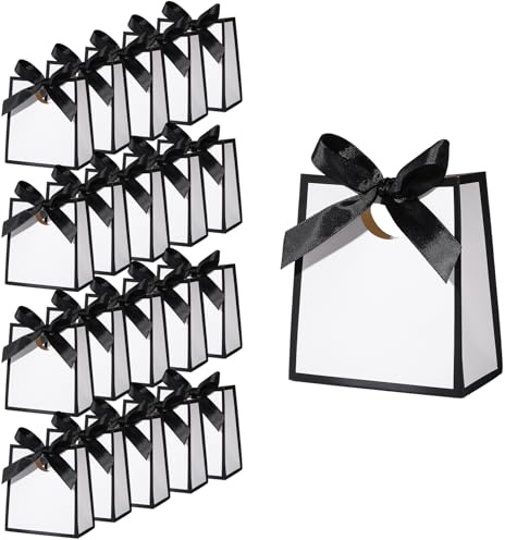 20 Stück Mini Geschenktüte Weiß und Schwarz Kleine Geschenktaschen mit Schleife für Hochzeit, Geburtstag & Party