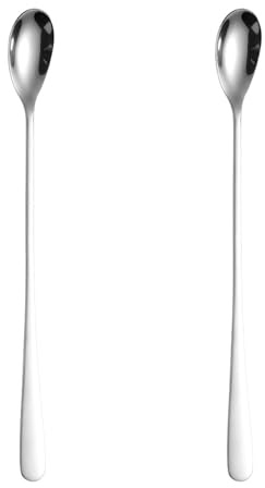 2 PCS Long Handled Teaspoons – 9 inch Stainless Steel Latte Spoons for Tall Glasses – Long Handle Spoons for Coffee Espresso Hot Drinks Dessert Ice Cream Sundae