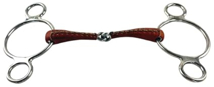 Equine Smile ES0228 JW Gebiss Leder Ledergebiss 3-Ringtrense 3-Ring Einfach Gebrochen anatomisch geformtes maulfreundliches aus Edelstahl Gebissstärke 14 mm (14.5 cm)