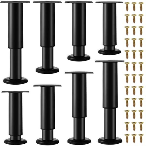 XHMAXE Adjustable Furniture Legs 8 Pack 18-30 cm Black Metal | Heavy-Duty Replacement Legs with Screws for Sagging Bed Frames, Sofas, Chairs, Tables and Cabinets