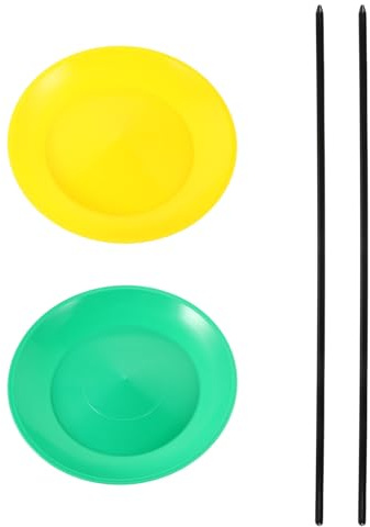 JOINPAYA Juego de Platos de Malabarismo para Principiantes con 2 Unidades (Amarillo y Verde), Accesorios para Espectáculos de Circo, Juguetes de Truco con Palos para Desarrollo