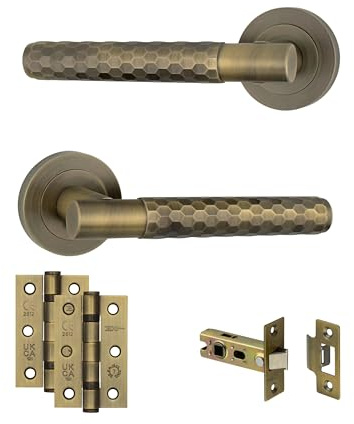 AXS Montana Internal Door Handles on Rose – Lever Handle Pair or Set for Wooden Doors – Modern Concealed Fix – Fits Standard UK Tubular Latch (Antique Brass, Door Pack)
