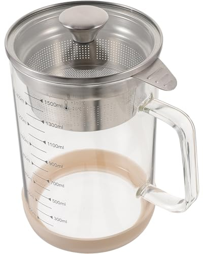 VALICLUD Carafe à Jus en Verre Borosilicaté 1500ml Filtre Inox Ultra-fin pour Filtrage des Résidus, Ustensile Cuisine Pratique et Facile à Ranger