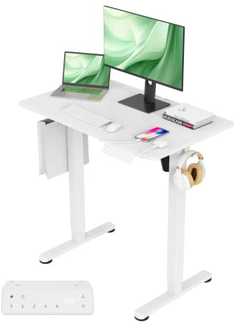 Geleisens Höhenverstellbarer Schreibtisch 80x48cm | Mit USB-A/C, Höhenverstellbar Elektrisch, Ergonomischer Steh-Sitz für Homeoffice und Büro