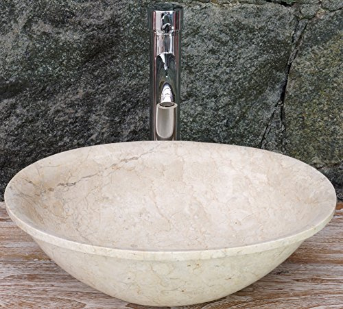 GURU SHOP Lavabo à Plan Ovale en Marbre Massif, Cuvette de Lavabo, Lave-mains en Pierre Naturelle - 50x40 cm Modèle 31, Beige
