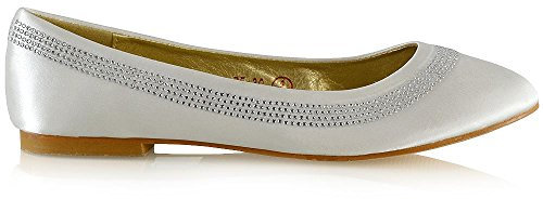 ESSEX GLAM Womens Bridal Flat Shoes for Wedding Ladies Slip On Bridesmaid Flower Girl Diamante Satin Pumps Size 3-9