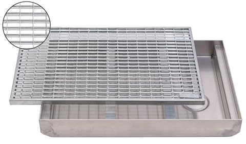 ACO Maschenrost mit V-Stab Fußabtreter + Emco ALU Bodenwanne Schuhabstreifer Abtreter Wanne, Größe:750 x 500 mm