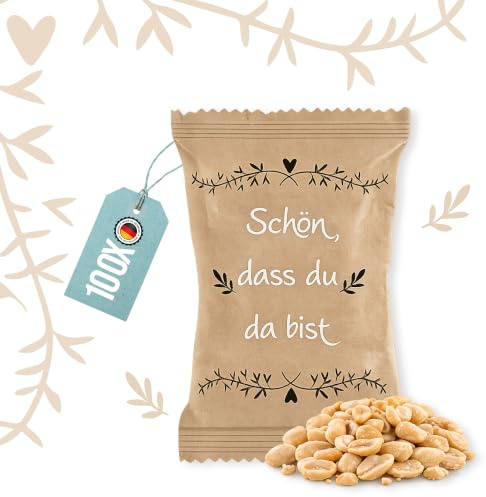 Logbuch-Verlag 100 kleine Party Snacks mini Erdnüsse im Tütchen und schön dass Du da bist Text schwarz natur weiß 6 x 10 cm 20g Tischdeko zum Essen alle Feste