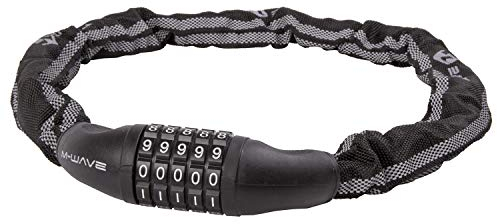 M-Wave D6.8,5Illu Kettenschloss, Fahrradschloss, 85cm lang, Ø6mm, Textilüberzug mit Reflexstreifen, mit 5 Zahlenscheiben, einstellbarer Sicherheitscode, Fahrradschloss für Mountainbike/Rennrad/BMX/MTB, schwarz