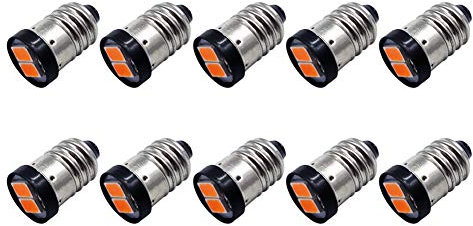 Ruiandsion 10pcs E10 LED Bulbs 3V Yellow 5630 2SMD E10 Screw Base Mini Light Bulbs Replacement Upgrade Torch Working Head Lamp Flashlight Tools