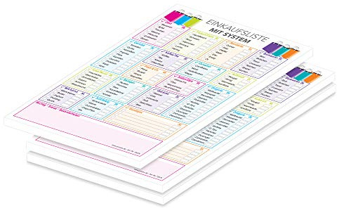 PRICARO Einkaufsliste System, Taschen, magnetisch, bunt, A5, 50 Blatt, 3 Stück