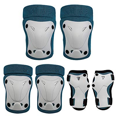 SSCYHT Knieschützer Ellbogenschützer Schutzset für Kinder/Jugendliche Rollschuhe BMX Fahrrad Fahrrad Skateboard Inline Skates Roller Reitsport,Blau,S