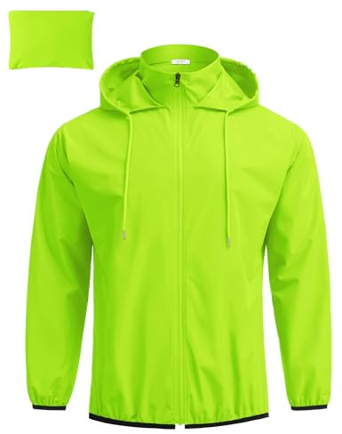 COOFANDY Mens Raincoats Waterproof with Hood Lightweight Packable Rain Jacket Cycling Trench Rain Coat Green Large