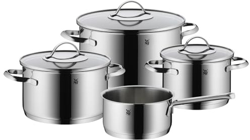 WMF Aparto Topfset Induktion 4-teilig, Kochtopf Set mit Glasdeckel, Cromargan Edelstahl poliert, Induktions Töpfe Set unbeschichtet