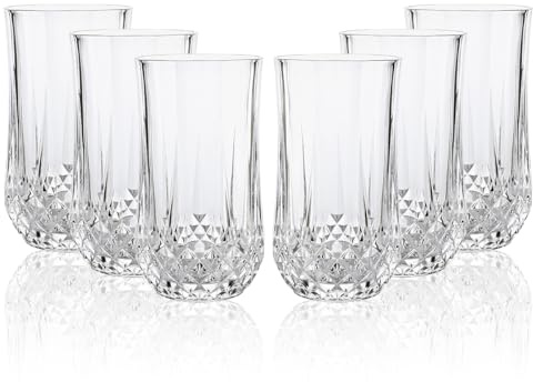 KAKKI Drinking Glasses Set of 6 Tumbler 350ml Highball Tall Juice Water Tumbler Glass for Home Restaurant Dining Crystal Clear Beautiful Design Dishwasher Freezer Microwave Safe…