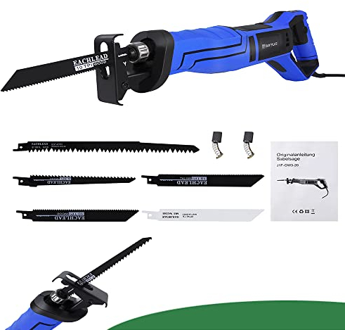 Sierra de sable de 900 W para cortar madera, perfiles de aluminio, 2800 RPM velocidad variable sierra universal, longitud de carrera de 28 mm, sierra de corte con 5 hojas de sierra (madera y metal)