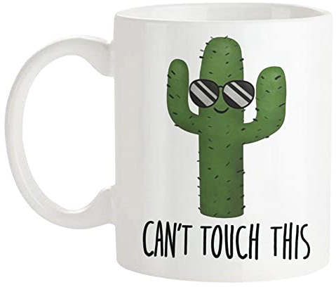 Fonhark - Can't Touch This – Lustige Kaktus-Tasse mit lustigen Kaktus-Motiv, lustige Sukkulenten-Pflanzenliebhaber-Tasse, 325 ml, Weiß
