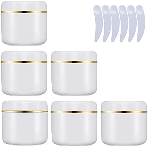 LusDoly 6 Stück, 250 ml Weiß Plastik Leerdose, 250 g Kosmetische Lotion Creme Tiegel mit Gold kante für Cremedose, Gesichts Creme Salben, Körpergel