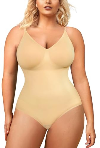 BRABIC Body für Damen, nahtlos, Bauchkontrolle, Shapewear ohne Ärmel, Tank Tops Body Shaper, Beigefarbener Slip, XS-S