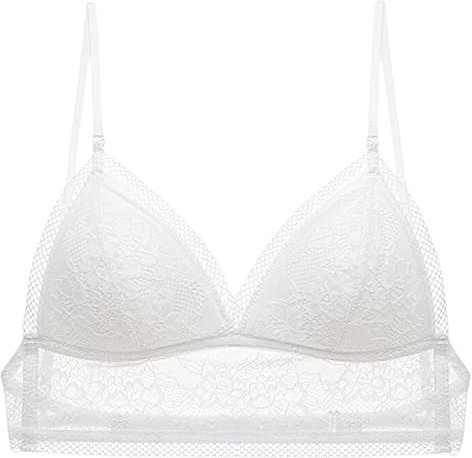 BURUVO Frauen dünne Bralette Rückenkrawatte BH Dreieck Cup BH Wireless V-Ausschnitt Verstellbarer Riemen White 80A