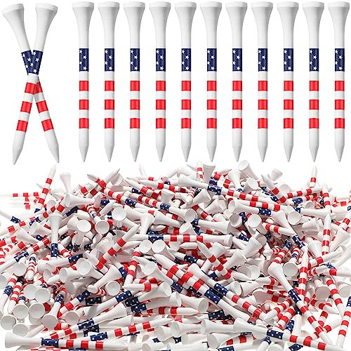 Mudder 600 Pcs 3-1/4 Golf Tees USA American Flag Golf Tees Bulk Long Bamboo Red White and Blue Patriotic Tee for Men Women(Chic)