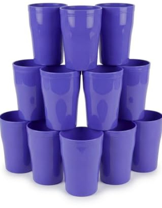 Pack of 12 x Unbreakable Reusable Plastic Cups Durable Plastic Drinking Cups Tumblers Set for Kitchen Outdoor Parties Picnics BBQ’s Travel Dishwasher & Microwave safe ( Set of 12) (300ml, Purple)