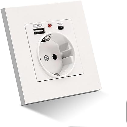 ARCELI Presa USB tedesca con ricarica rapida 18 W tipo C, max. 3,1 A, presa da parete 110-250 V con USB C + 1 presa AC