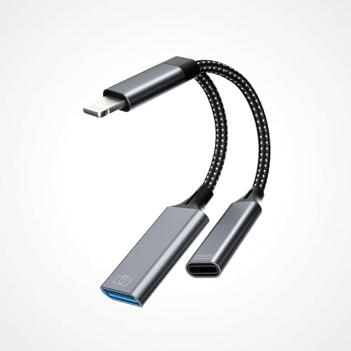 Adaptador USB para iPhone OTG 3.0 a Lightning Jack(2 en 1) Cargador Cable USB A Toma Cámara Flash Disco Cargador Certificado Apple MFI para 14 13 12 11 Pro Max 7 8 Plus X SE XS XR Ipad Air Tablet Cle