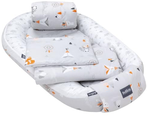 5tlg. Kuschelnest-Set inkl. Babynest 60x90 , Arm Stillkissen, Baby Matratze 30x70 cm, Baby Decke Neugeborenen 50x75 cm, Babykissen Neugeborene, Baby Erstausstattung aus 100% Baumwolle