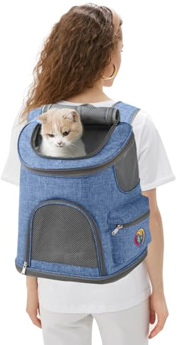 PETCUTE Hunderucksack,Atmungsaktiv Hunde Rucksäcke mit Weicher Matratze,Faltbarer Haustier Rucksack mit Sicherheitsleine für Wandern Outdoor Radfahren,Airline Zugelassen