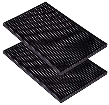 Glomora Juego De Alfombrillas para Derrames De Barra Negra Elegante, Almohadilla De Drenaje De Aislamiento Térmico De PVC Duradera, Ideal para Bares, Restaurantes, Cafeterías, Color Negro