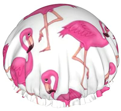 Rosa Flamingo-Druck-Duschhaube für Frauen, wiederverwendbare doppellagige Stoff-Duschhaube, Mädchen-Haarhaube