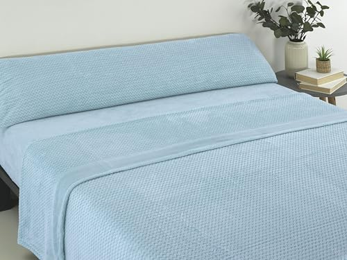 Donegal Collections - Juego de Sabanas Coralina Cama 135 - Set 3 Piezas Bajera Ajustable, Sábana Encimera y Funda Almohada - Sabanas Coralina 135 - Sábanas 135 x 190 - Sabanas Invierno - Azul