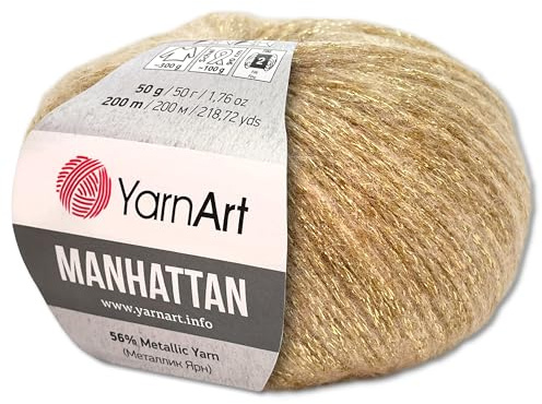 Frida's Wollhaus YarnArt 50 g Manhattan Metallic-Wolle Viskose-Garn Effektgarn 16 Farben (911 | Gold)