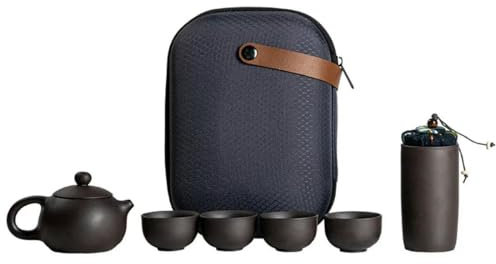 TAMTAK Service à thé de Voyage en Sable Violet, Un Pot, Quatre Tasses, Tasse Portable, Service à thé Kung Fu, Sable Violet Chinois