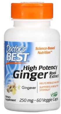 Doctor's Best Extrait de Racine de Gingembre Haute Puissance, 250mg - 60 gélules - Soutien Digestif Naturel
