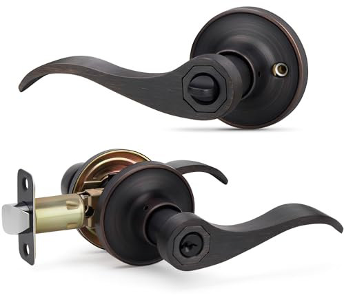 LOQRON 1 levier de porte de style vague, poignée de porte d'entrée à clé avec serrure, levier d'entrée réversible en bronze huilé pour gaucher/droitier, pour bureau ou porte d'entrée, 1 pièce