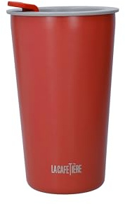 La Cafetière Pavia Insulated Travel Mug, 4ml Reusable Insulated Coffee Cup for Hot & Cold Drinks, Stainless Steel, Red