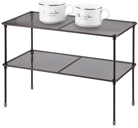 Lonian 2er-Pack Küchenschrank Regal Organizer für Schrank, erweiterbar & stapelbar Thekenschrank Organizer, Aufbewahrungsregal für Badezimmer, Küche, Waschküche (Braun)