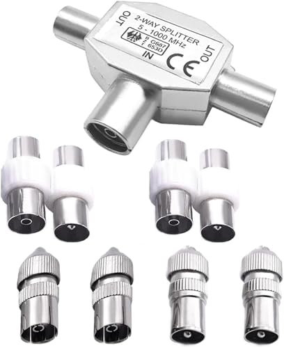 CSLGDMAI TV Aerial Splitter 2 Way, Coaxial TV Antenna Connector with Male and Female Connectors, Cable TV Coaxial Splitter, TV Signal Booster