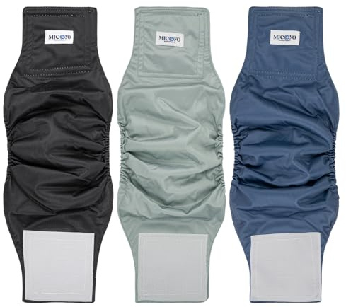 MICOOYO Waschbare Bauchbinden für Rüden | Wiederverwendbare Hundewindeln | Saugfähige Doggy Wraps mit verstellbarem Verschluss, 3 Stück, XL