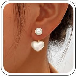 TseenYi Boho Herz Perle Jacke Ohrringe Vintage Perlen- und Herzzubehör Liebe Tropfen Ohrringe für Braut und Hochzeit