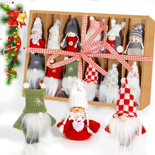 Purpledi 12-Teiliges Weihnachtswichtel Set Bunt Weihnachtsmann, Strick Baumanhänger Weihnachtsanhänger Weihnachten Deko Wichtel Weihnachtspuppen Mini Weihnachtselfen